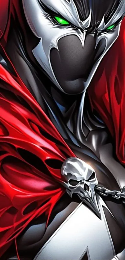 Comic hero with red cape and mask, dynamic and striking design.