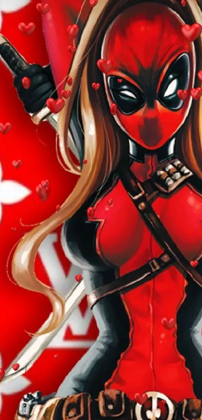 Comic style heroine with red background.