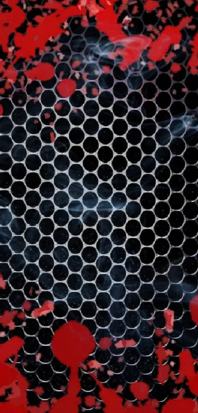 Dynamic red and black hexagonal pattern wallpaper for mobile display.