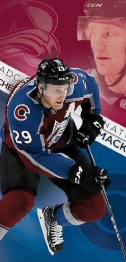 Hockey player in action with team colors in a dynamic mobile wallpaper.