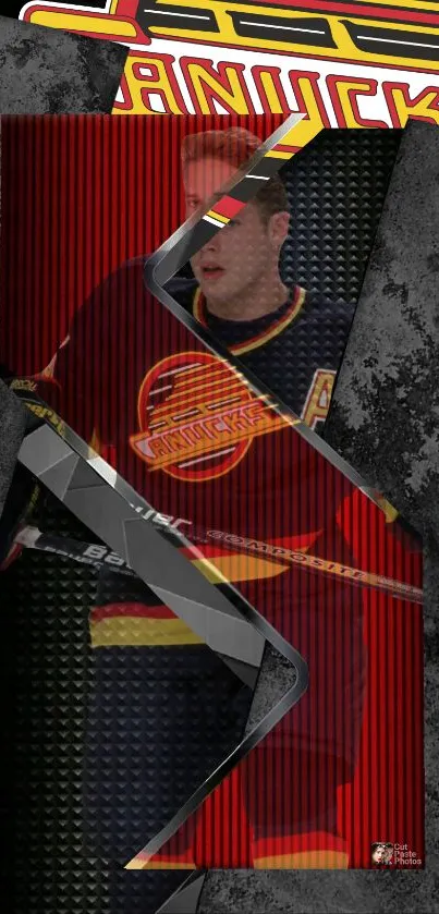 Red and black hockey-themed mobile wallpaper with dynamic textures.