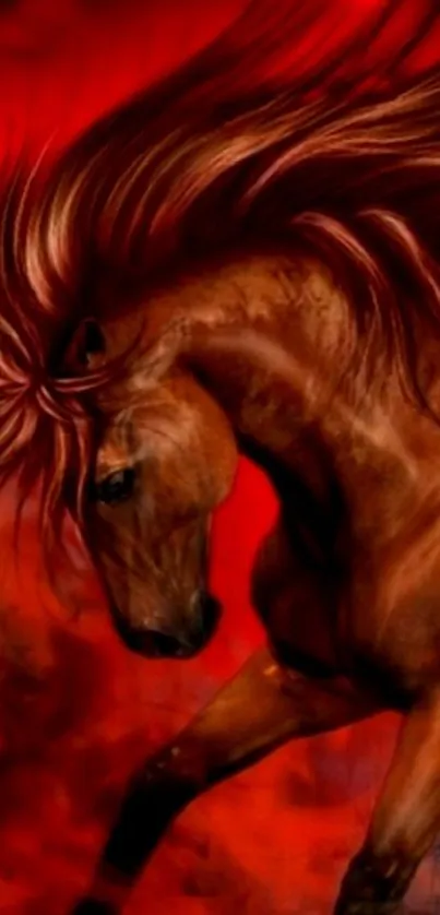 Red and white horses galloping, dynamic wallpaper.