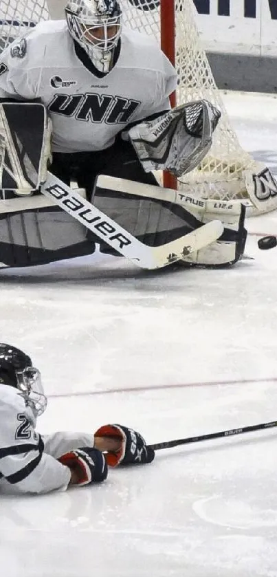 Exciting ice hockey match moment on an ice rink capturing dynamic action.