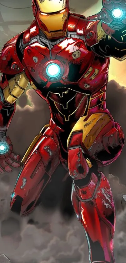 Action-packed Iron Man wallpaper with vivid red and metallic colors.