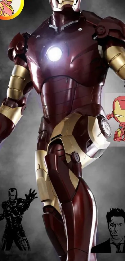 Iron Man mobile wallpaper in dynamic action pose with red and gold armor.