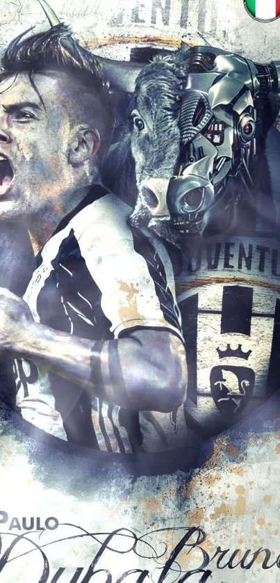 Dynamic Juventus wallpaper featuring player and Turin bull.