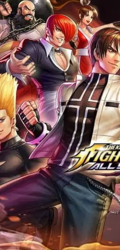 Vibrant King of Fighters anime wallpaper with iconic characters in action.