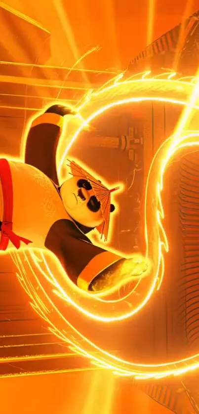 Kung Fu Panda in dynamic action with orange hues.