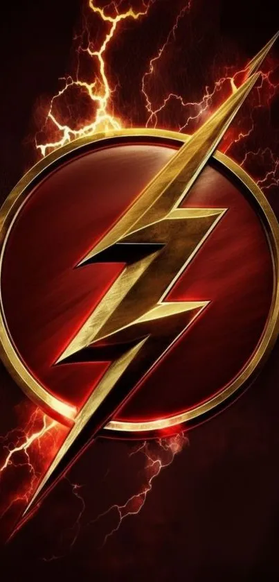 Red and gold lightning bolt emblem on dark background.