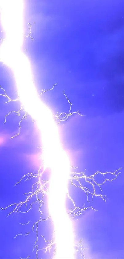 Electrifying blue lightning bolt on cloudy night sky wallpaper.