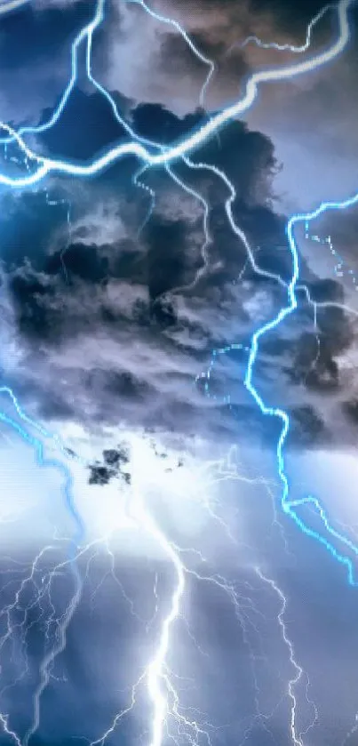 Electrifying lightning against dramatic storm clouds, creating a dynamic wallpaper aesthetic.