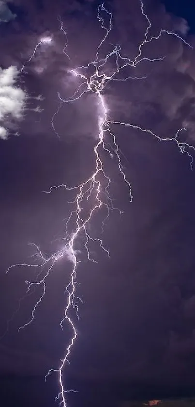 Dynamic lightning bolt in a dark stormy sky on a mobile wallpaper.