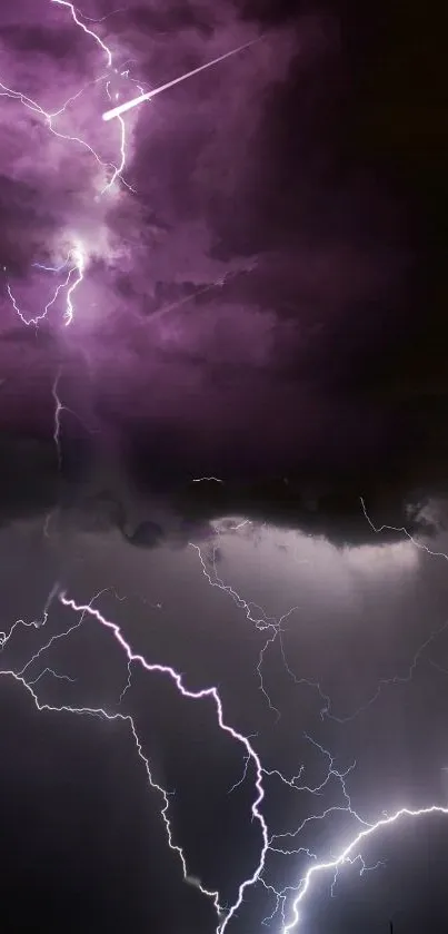 Purple lightning illuminates storm clouds in dynamic wallpaper.