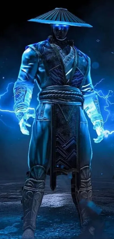 Electric blue warrior with lightning in a dynamic pose.