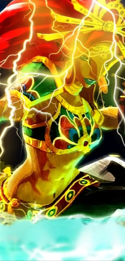 Colorful warrior with lightning effects mobile wallpaper.