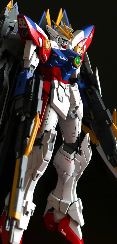 Dynamic mecha robot in vibrant colors on a sleek mobile wallpaper.