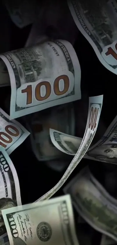 Dynamic background featuring hundred-dollar bills in falling motion.