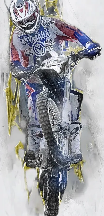 Motocross rider in action wallpaper with bold colors and dynamic design.