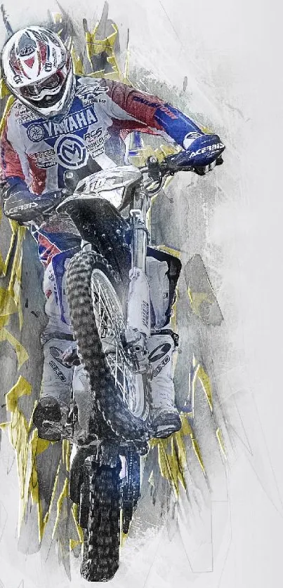 Motocross rider in action on a bike with dynamic multimedia effects.