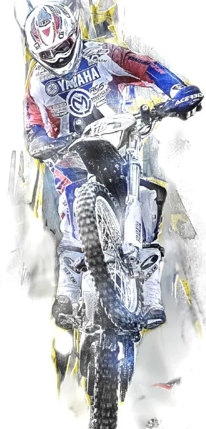 Motocross racer in dynamic artistic design with vibrant colors.