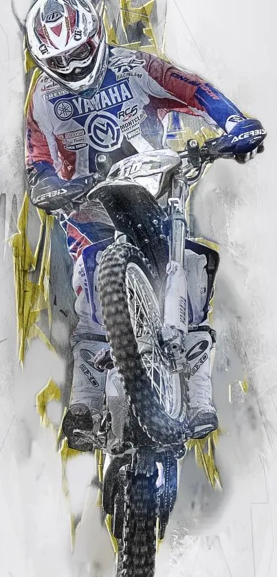 Motocross rider in dynamic, artistic style on mobile wallpaper.