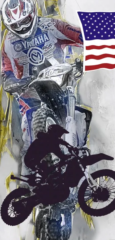 Motorbike racing wallpaper with artistic design.