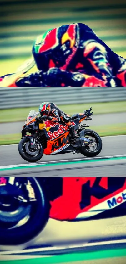 Vibrant artistic motorcycle racer in dynamic motion.