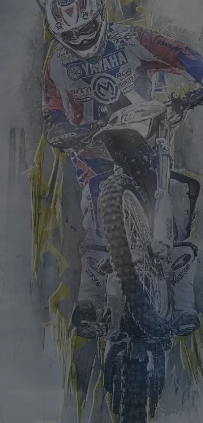 Motocross rider performing daring stunt on dynamic wallpaper design.