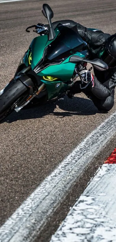 Motorcycle racing on track with dynamic lean