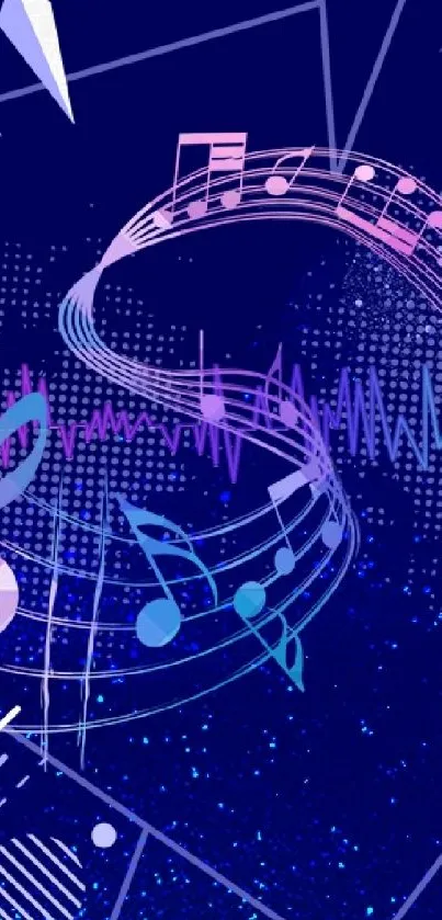 Vibrant music-themed wallpaper with notes on a dark blue background.