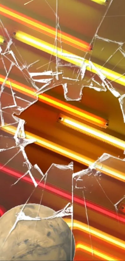 Shattered glass over neon lights wallpaper.