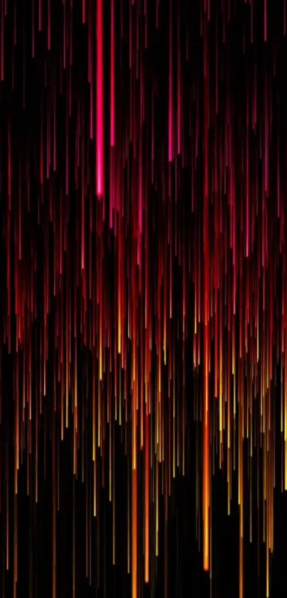 Vibrant neon light streaks cascading downward.