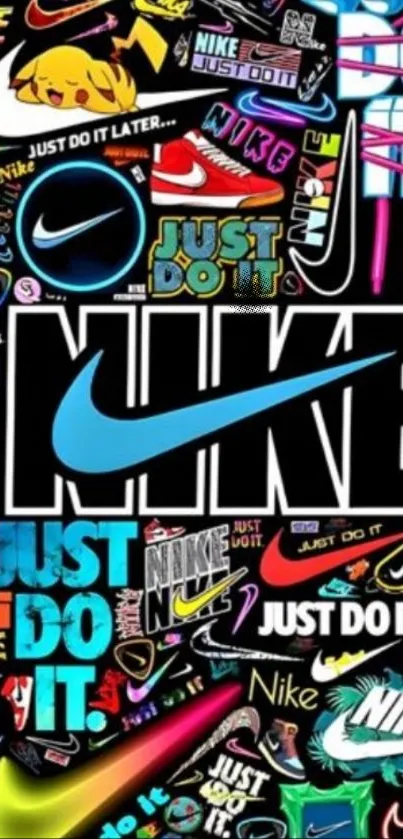 Colorful Nike logo collage mobile wallpaper.