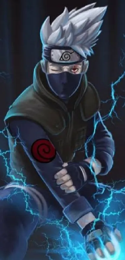 Anime ninja with electric blue energy art wallpaper.