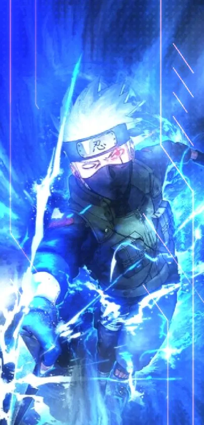 Anime ninja with electric blue lightning.