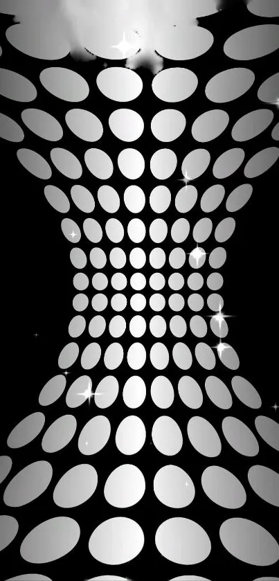 Black and white optical illusion wallpaper with sparkles.