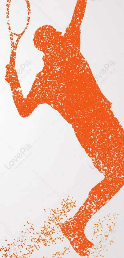 Orange silhouette of a tennis player in action on a mobile wallpaper.