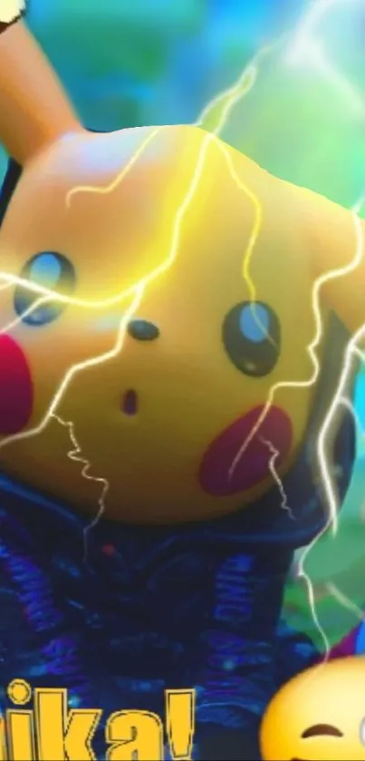 Pikachu surrounded by lightning bolts in vibrant colors.