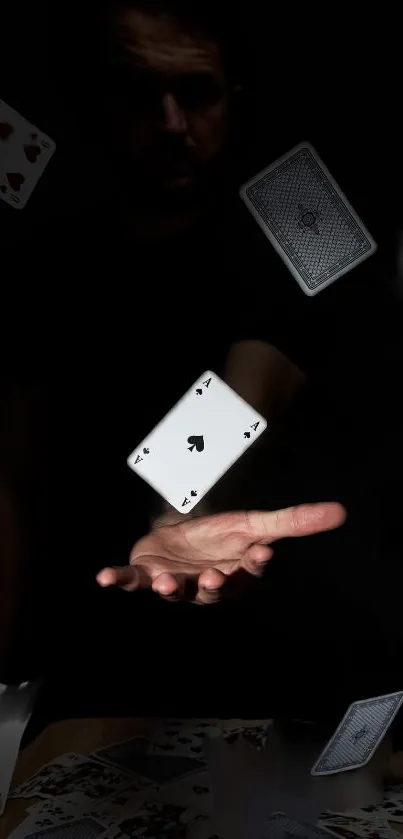 Dynamic wallpaper featuring cards in motion against a dark background.