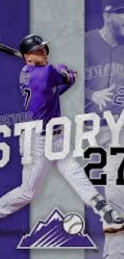 Baseball player in purple themed wallpaper design.