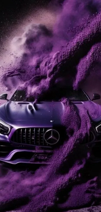 Purple sports car surrounded by dynamic splash effect.