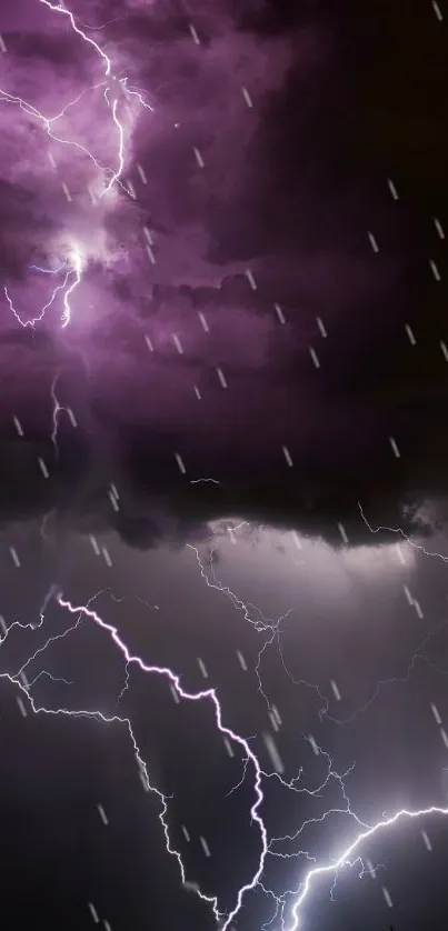 Purple lightning and stormy sky mobile wallpaper with electric bolts.