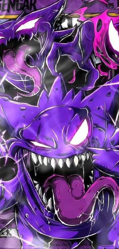 Dynamic purple cartoon monster wallpaper with vibrant design.