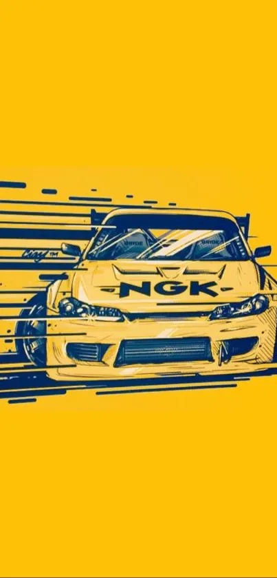 Dynamic racing car illustration on yellow.