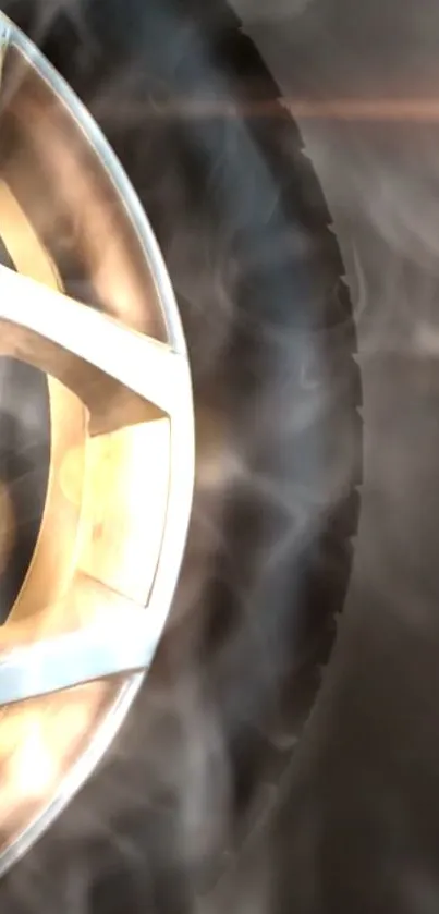 Sleek metallic racing wheel with smoke effect.