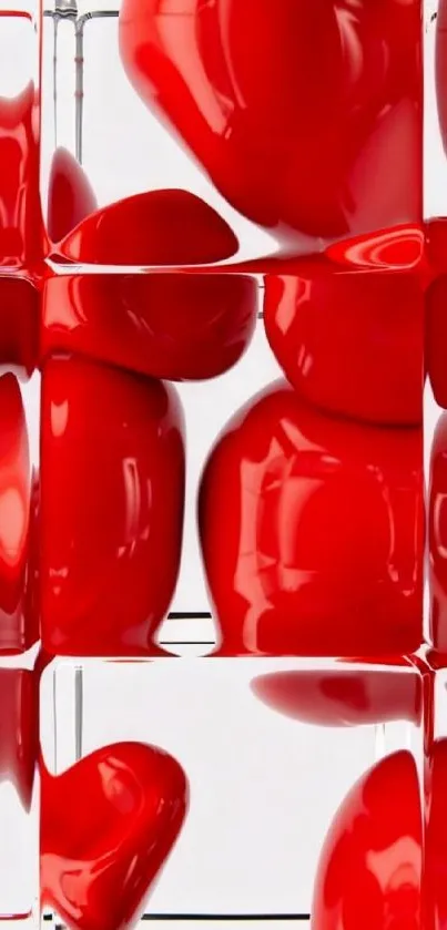 Mobile wallpaper with dynamic red abstract art.