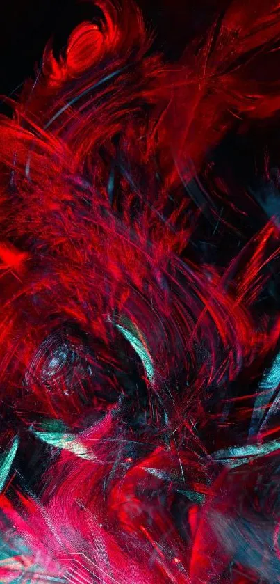 Dynamic red abstract mobile wallpaper with vibrant swirling patterns.