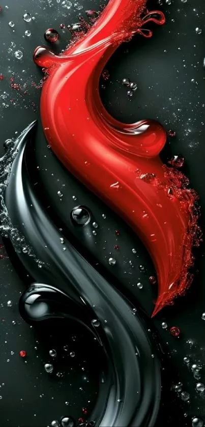 Red and black liquid waves with bubbles on a dark background.