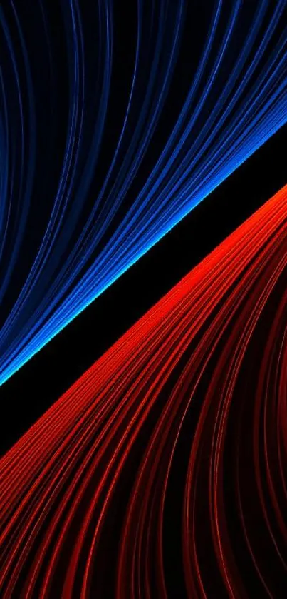 Abstract wallpaper with red and blue dynamic lines on a black background.