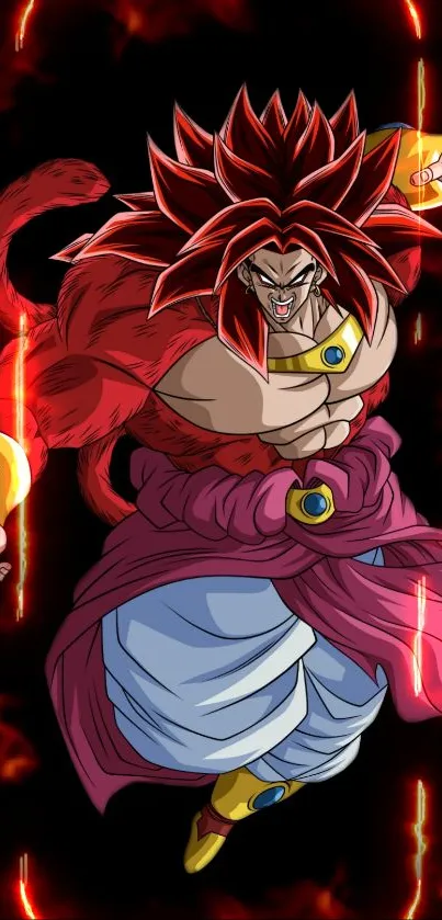 Anime fighter with intense red aura, full of energy and boldness.